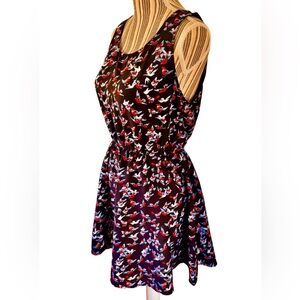 Whimsical Print Sleeveless Dress Red White & Blue